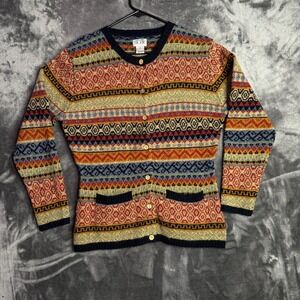 Vintage SKYR Sports Wear Womens Lambs Wool Multi Color Patten Cardigan Size M